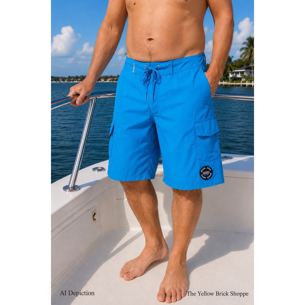 Ron Jon Surf Shop Board Shorts Men's 34 Blue Swim Trunks Cargo 9" Inseam